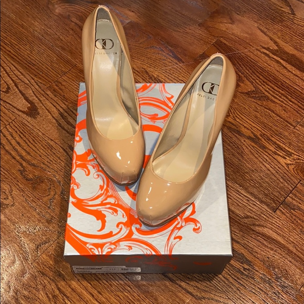 Kelsi Dagger Nude Patent Leather Platform Heels